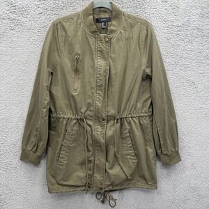 Indie Sleaze 2000s Anorak Jacket Lightweight Utility Drawstring Olive Green‎ L